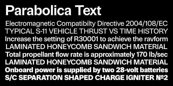 Card displaying Parabolica typeface in various styles