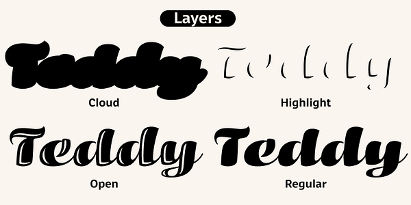 Card displaying Teddy typeface in various styles