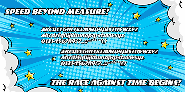 Card displaying CC Speeding Bullet typeface in various styles