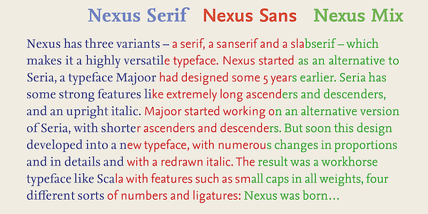 Card displaying Nexus Mix typeface in various styles