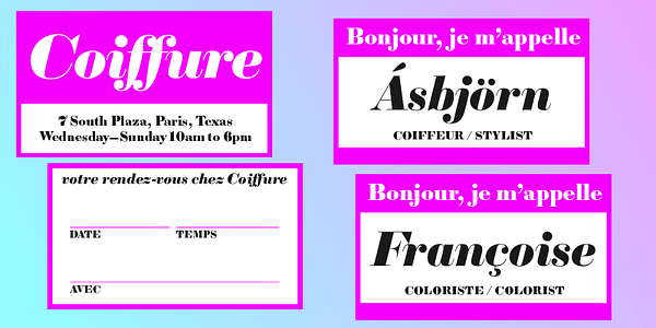 Card displaying Sybarite typeface in various styles