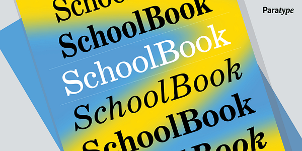 Card displaying SchoolBook typeface in various styles