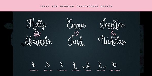 Card displaying Rosalinda typeface in various styles