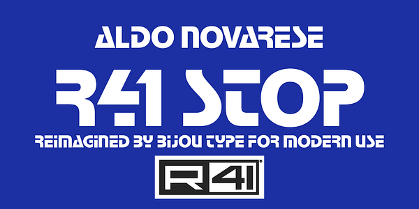 Card displaying R41 Stop typeface in various styles