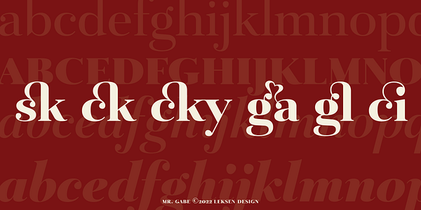 Card displaying Mr Gabe typeface in various styles
