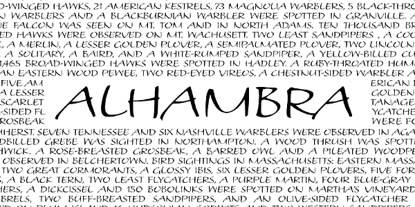 Card displaying Alhambra typeface in various styles
