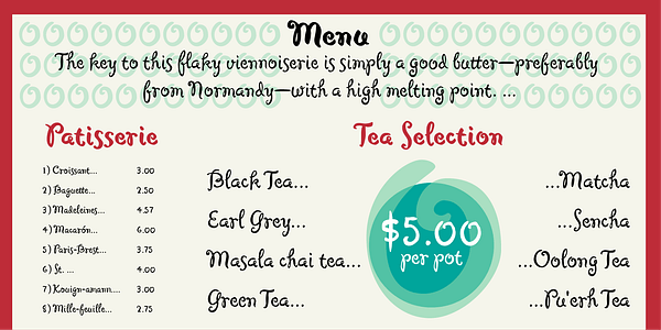 Card displaying MVB Cafe Mimi typeface in various styles