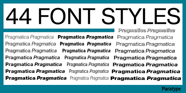 Card displaying Pragmatica typeface in various styles