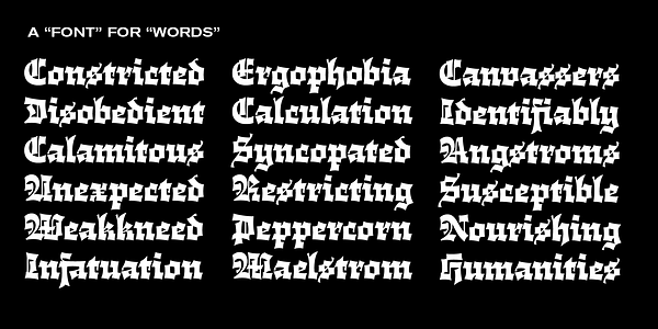 Card displaying Cloisterfuch typeface in various styles