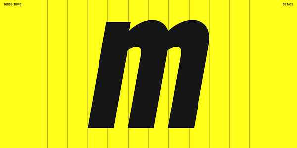 Card displaying Tonos Mono Variable typeface in various styles