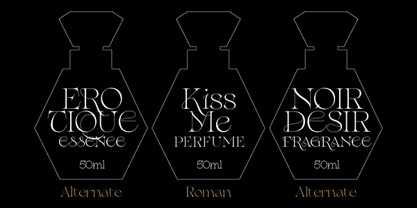 Scheda che mostra il font Erotique in vari stili