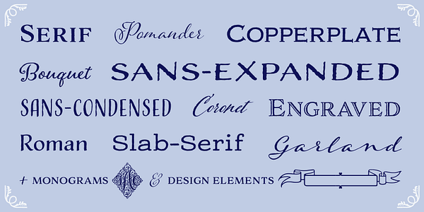 Card displaying Adorn typeface in various styles