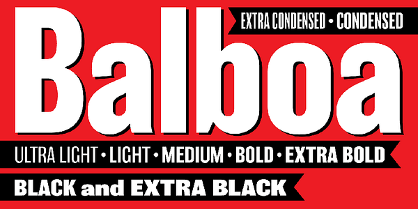 Card displaying Balboa typeface in various styles
