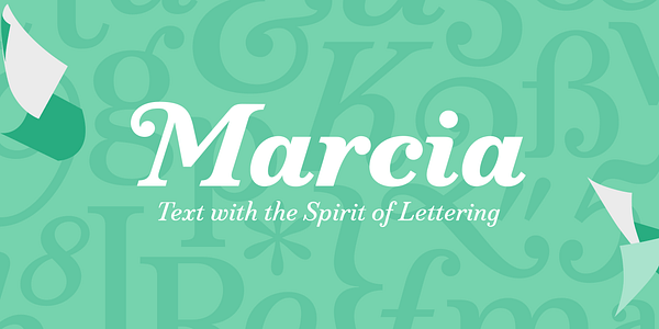 Card displaying Marcia typeface in various styles