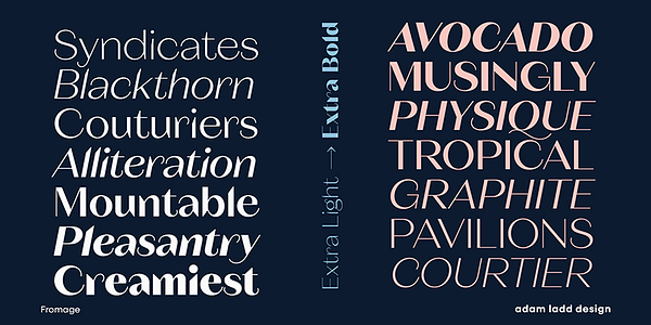 Card displaying Fromage typeface in various styles