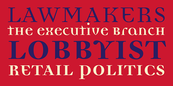 Card displaying Democratica typeface in various styles