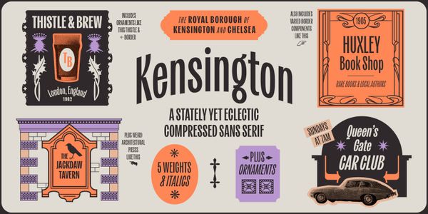 Card displaying Kensington typeface in various styles