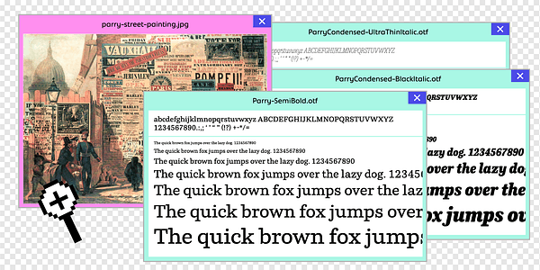 Card displaying Parry typeface in various styles