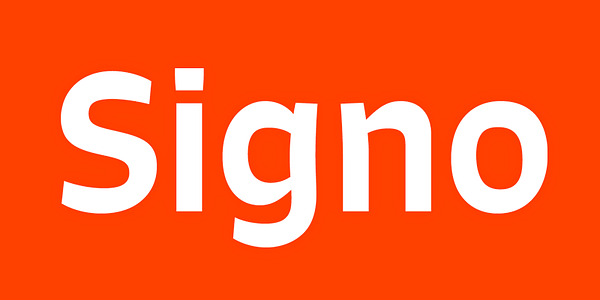 Card displaying Signo typeface in various styles