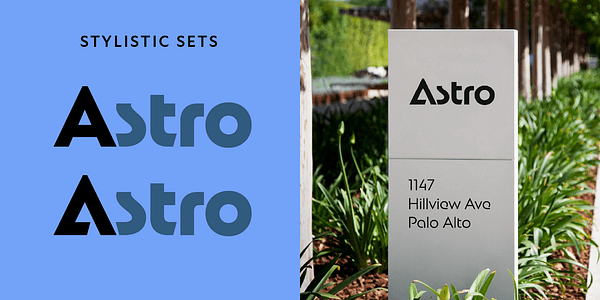 Card displaying New Astro typeface in various styles