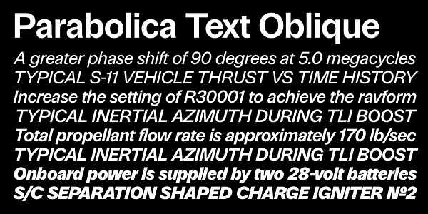 Card displaying Parabolica typeface in various styles