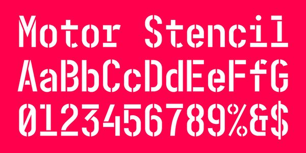 Card displaying Motor typeface in various styles