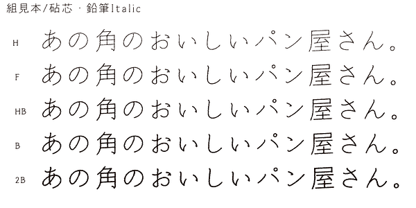 Card displaying Kinuta Shin Enpitsu Italic StdN typeface in various styles