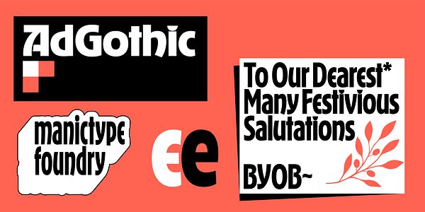 Card displaying Ad Gothic Variable typeface in various styles