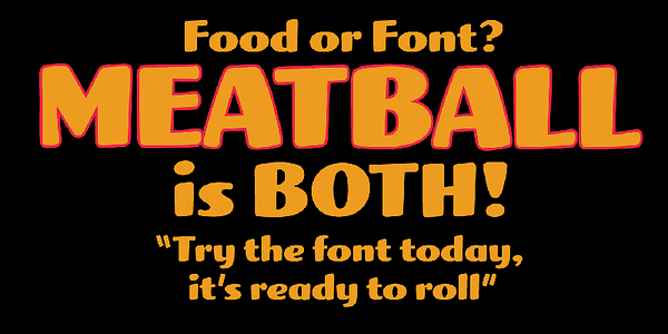 Card displaying Meatball typeface in various styles