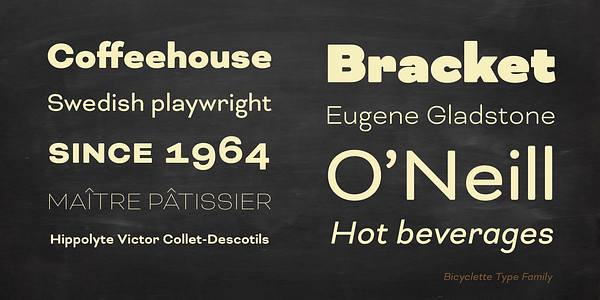 Card displaying Bicyclette typeface in various styles