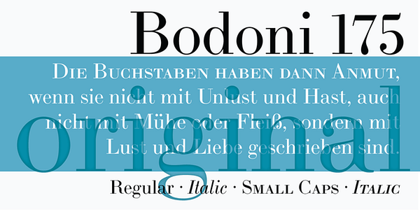 Card displaying LTC Bodoni 175 typeface in various styles