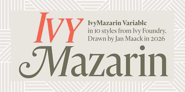Card displaying IvyMazarin Variable typeface in various styles