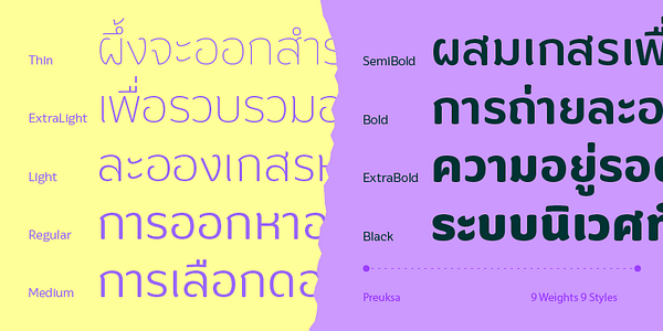 Card displaying Preuksa typeface in various styles