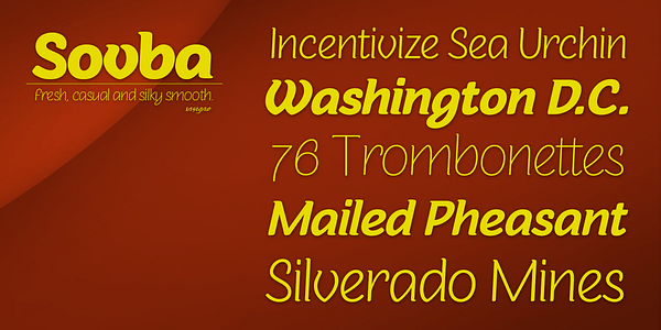 Card displaying Sovba typeface in various styles