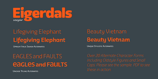 Card displaying Eigerdals typeface in various styles