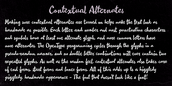 Card displaying Pastiche Brush typeface in various styles