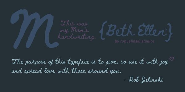Card displaying Beth Ellen typeface in various styles