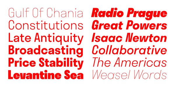 Card displaying Stratos typeface in various styles