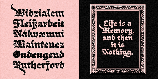 Card displaying Cloisterfuch typeface in various styles