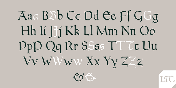 Card displaying LTC Goudy Thirty typeface in various styles