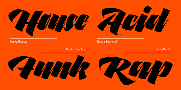Card displaying Bestia typeface in various styles