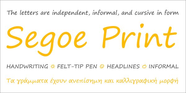 Card displaying Segoe Print typeface in various styles