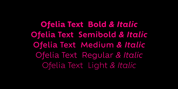 Card displaying Ofelia Text typeface in various styles