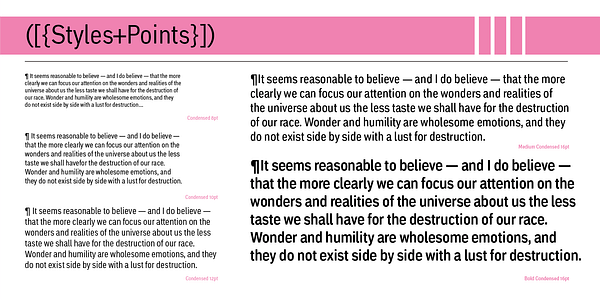 Card displaying MVB Embarcadero Pro Condensed typeface in various styles