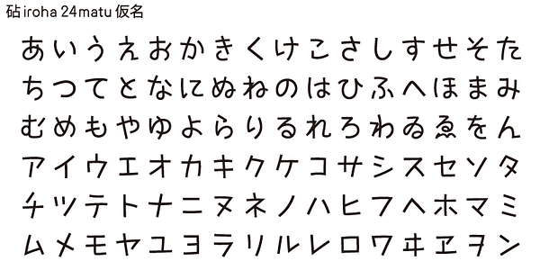 Card displaying Kinuta iroha 24matu StdN typeface in various styles