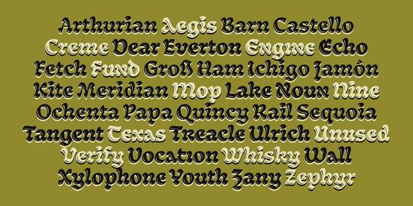 Card displaying Tumba typeface in various styles