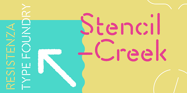 Card displaying Stencil Creek typeface in various styles