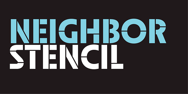 Card displaying Neighbor Stencil typeface in various styles