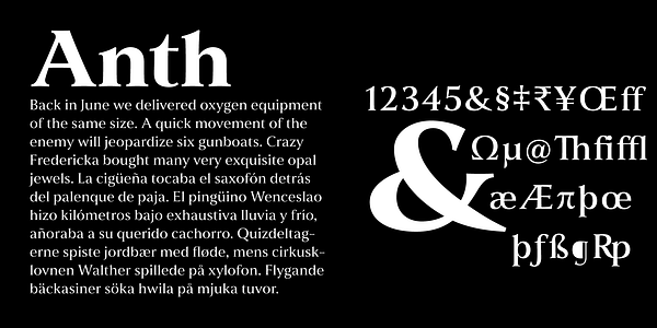 Card displaying Anth typeface in various styles