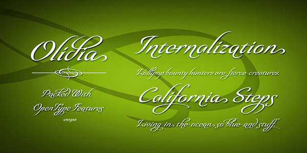 Card displaying Olidia typeface in various styles